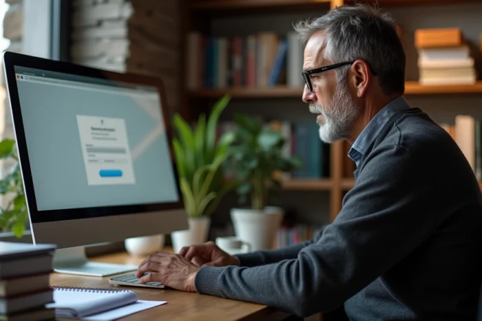 Professeur se connectant en toute sécurité au webmail académique Nancy Metz depuis son domicile