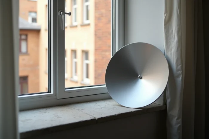 Réflecteur de lumière installé sur l'appui de fenêtre extérieur pour rediriger la lumière naturelle dans une pièce sombre