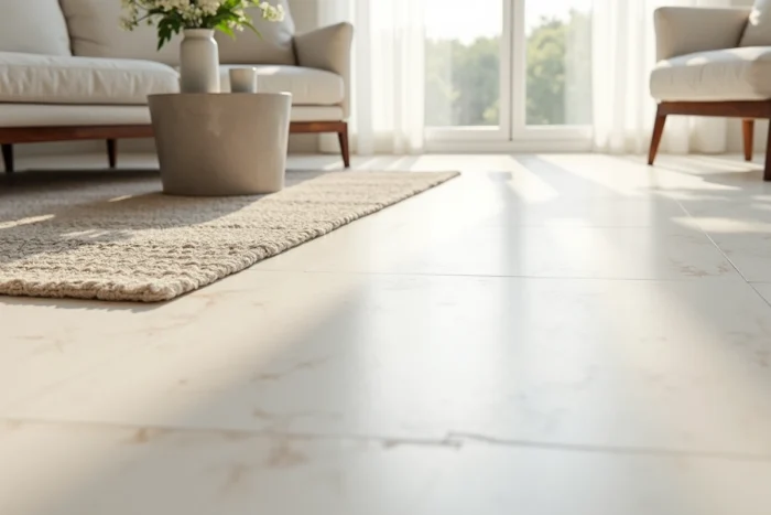 Sol clair en carrelage pâle et matériaux réfléchissants au sol pour amplifier la luminosité d'une pièce